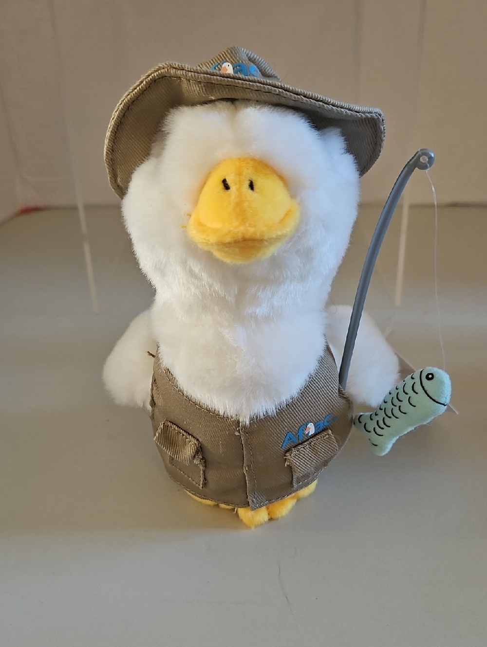 Aflac Plush Fishing Duck in Tan Vest and Hat - White & Yellow Voice Works